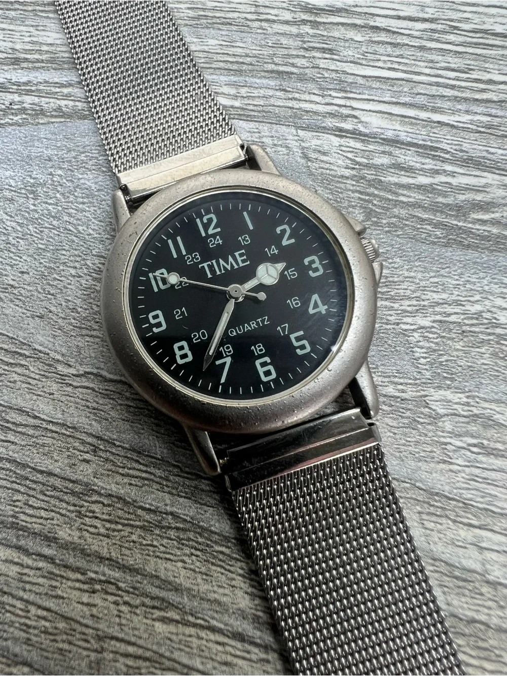 Time Silver Mesh Band Quartz Watch - Military Dial